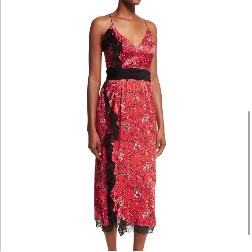 NWT Cinq à Sept Silk Petra Midi Slip Dress in Vermillion - Picture 6 of 11